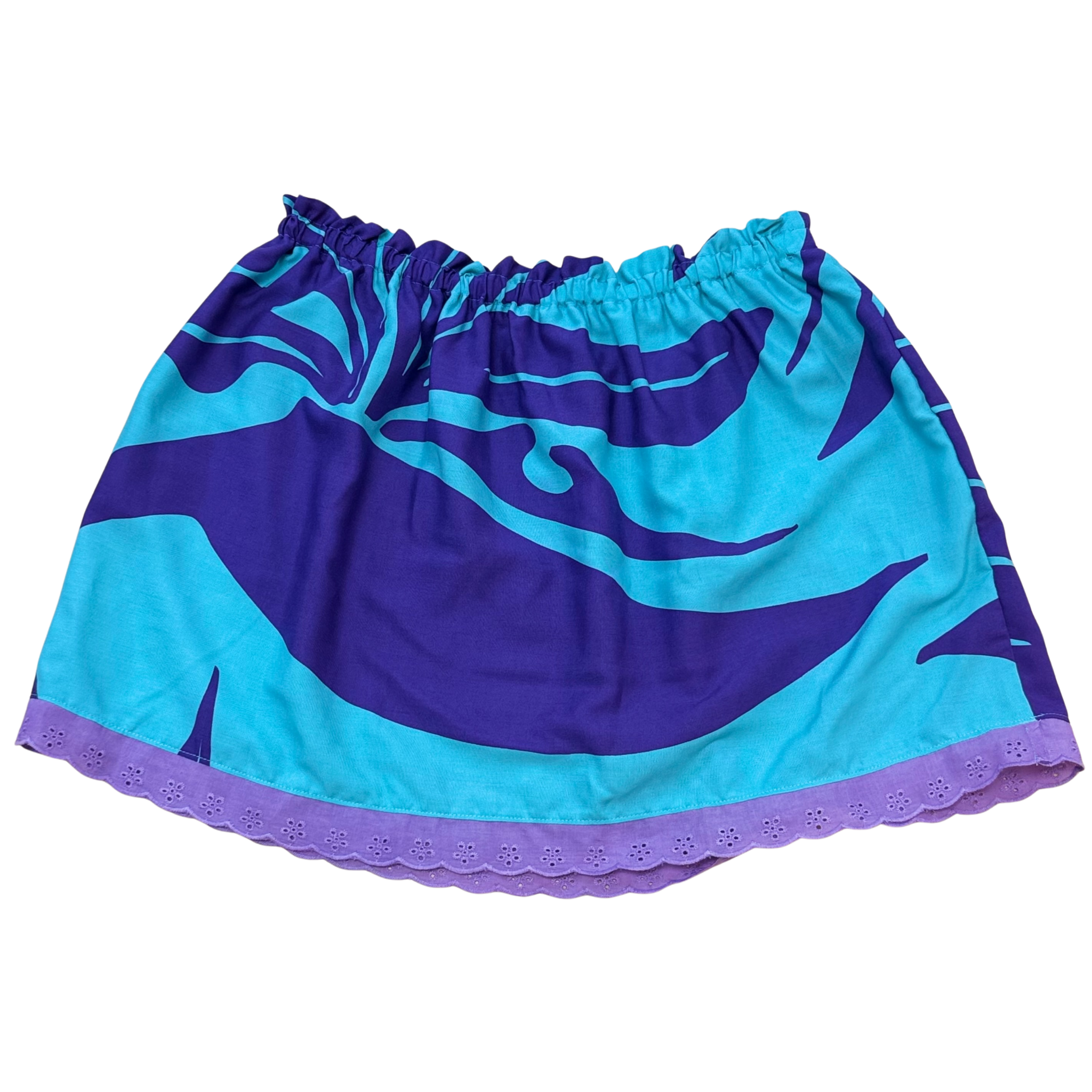 Ginger Leong Made in Hawaii Hula Iki Top-Small/Med-Turquoise with Purple BOP Design/Lavender Lace