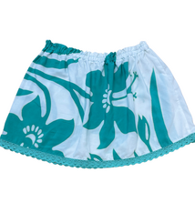 Ginger Leong Made in Hawaii Hula Iki Top-Small/Med-White with Seafoam Flowers/Seafoam Lace