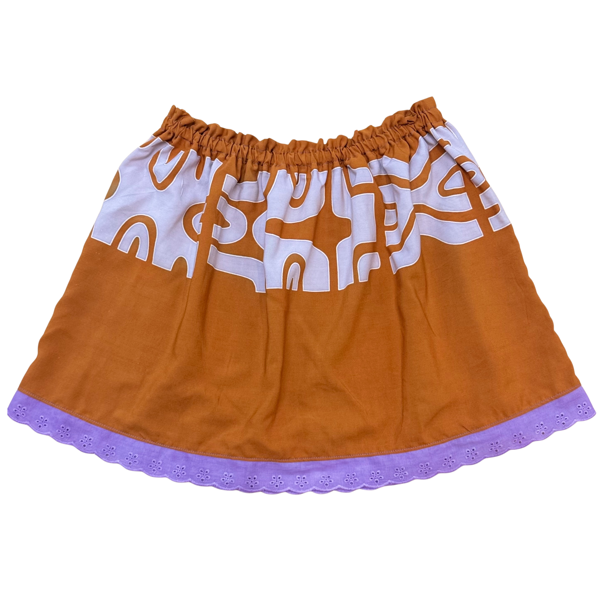 Ginger Leong Made in Hawaii Hula Iki Top-Small/Med-Light Brown with Lavender Design/Light Purple Lace