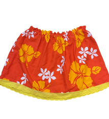 Ginger Leong Made in Hawaii Hula Iki Top-Small/Med-Orange with Mustard Flowers/Yellow Lace
