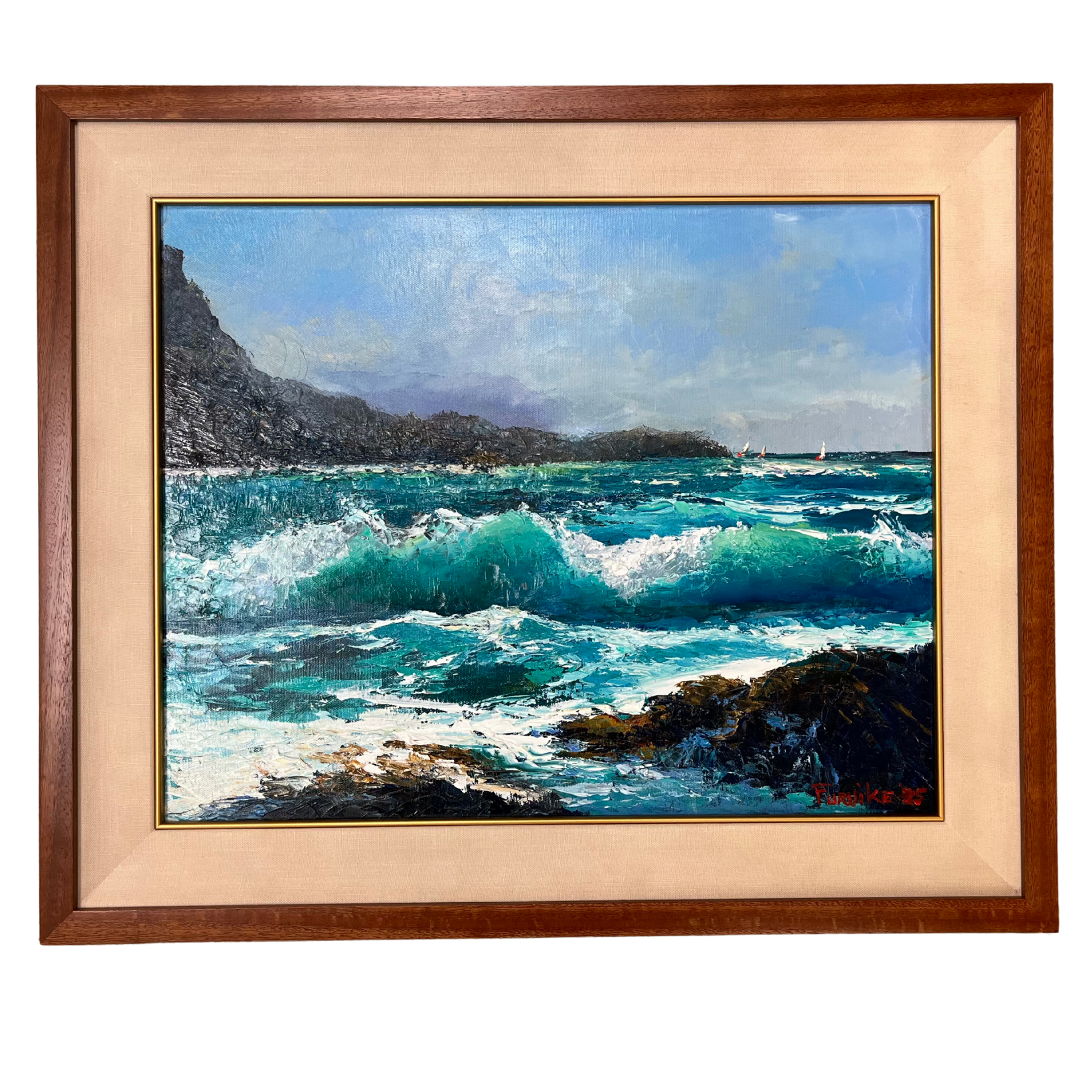 Ed Furuike High Surf Kaʻena Point – Original Oil Painting by Ed Furuike | Magnolia Hawaii