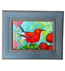 Gary Kato ʻApapane – 5x7 Framed Original Acrylic Painting by Gary Kato