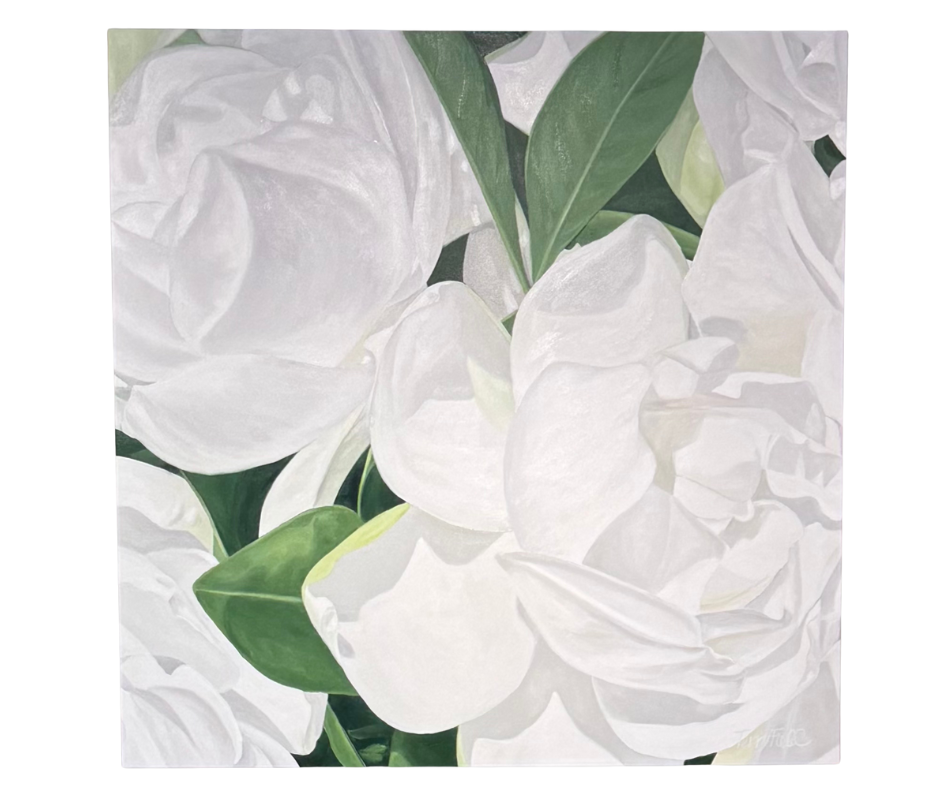 Teresa Field Gardenias in Sunlight V – 36x36 Original Oil Painting by Terry Field