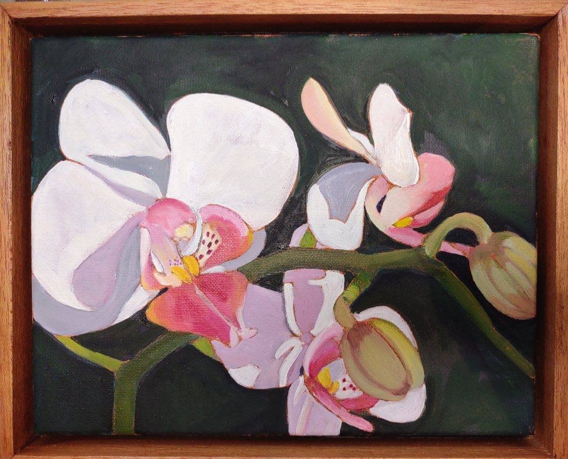 Ellen Michino PINK ORCHID SPRAY, ORIGINAL OIL PAINTING 8X10 FRAMED