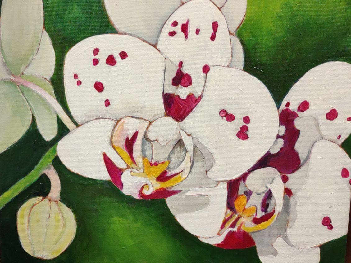 Ellen Michino SPOTTY ORCHID SPRAY, ORIGINAL OIL PAINTING 8X10 FRAMED