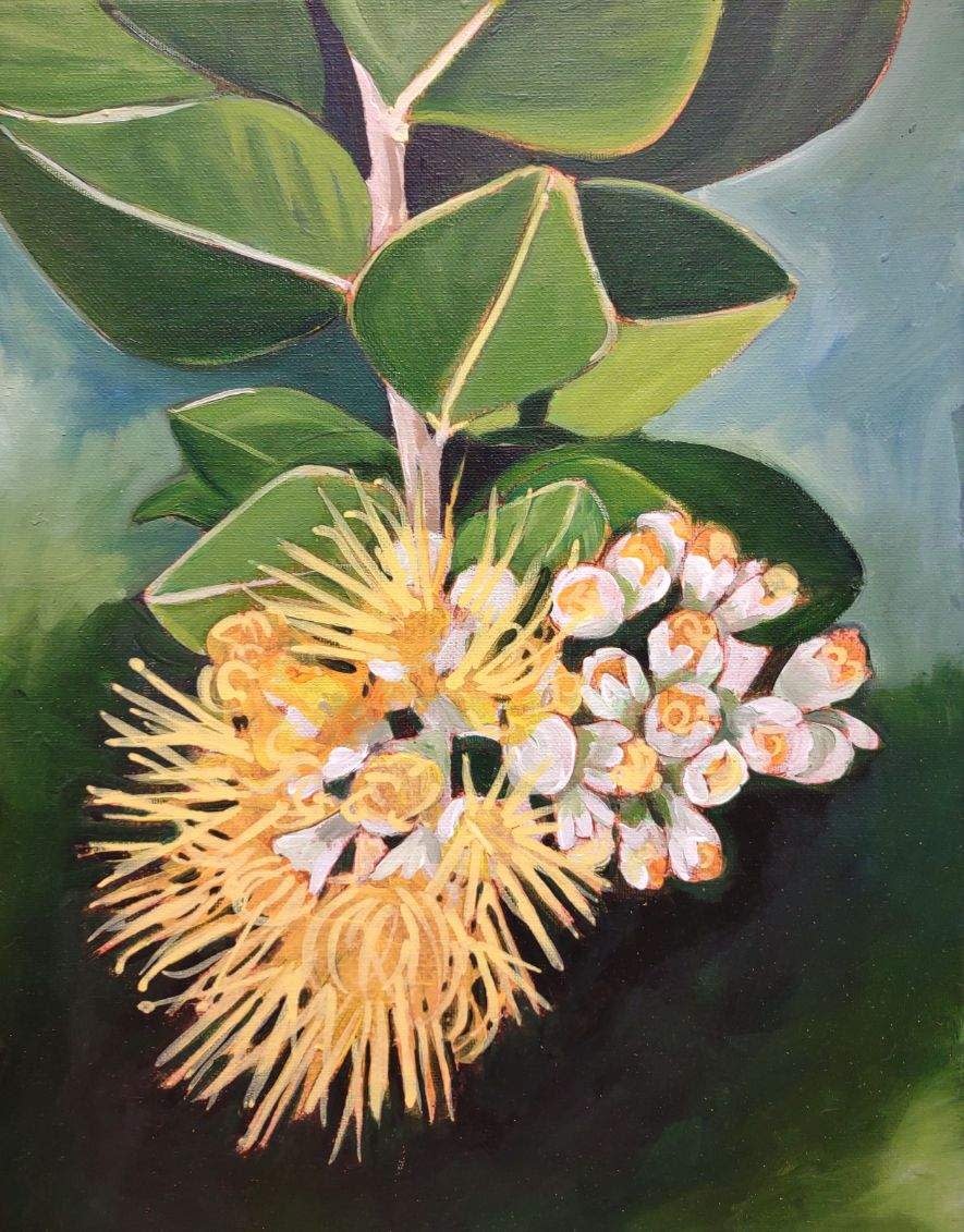 Ellen Michino YELLOW LEHUA, 11X14 ORIGINAL OIL PAINTING FRAMED