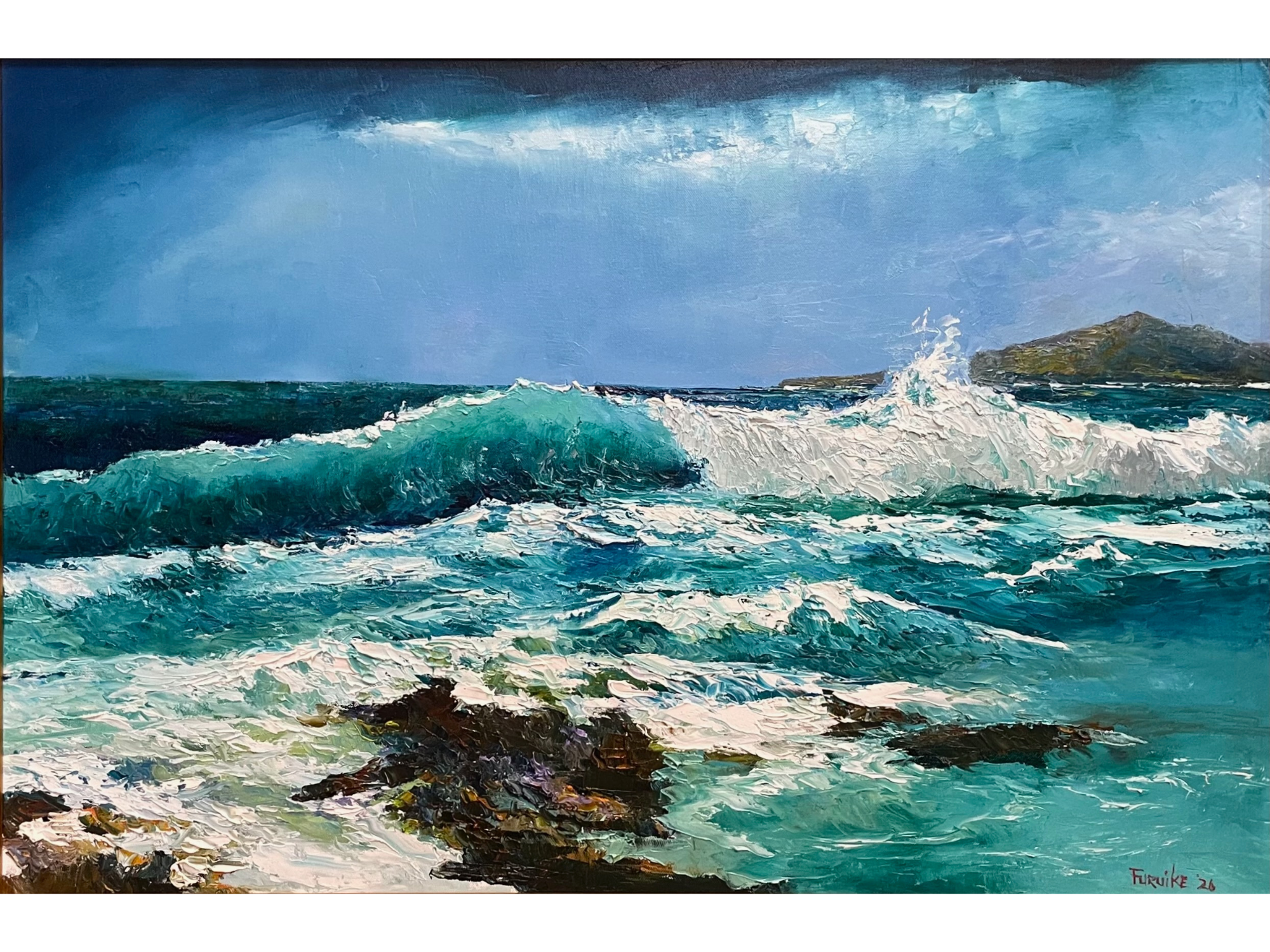 Ed Furuike Winter Squall, Haleʻiwa Beach – Original Oil by Ed Furuike (36×24)