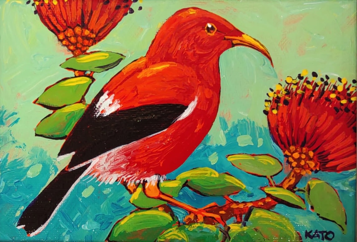 Gary Kato Iʻiwi – Original Acrylic Painting by Gary Kato (5×7)