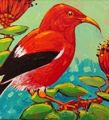 Gary Kato ʻApapane – Original Acrylic Painting by Gary Kato (5×7)