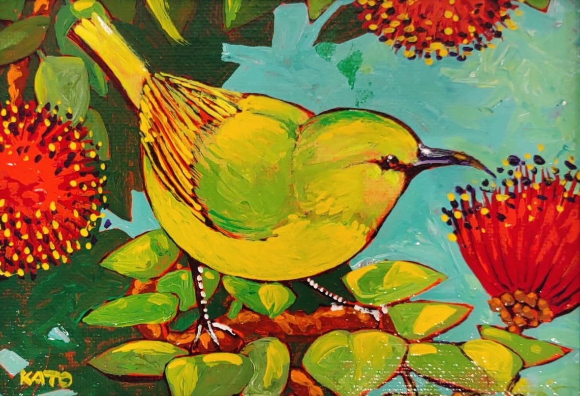 Gary Kato ʻAmakihi – Original Acrylic Painting by Gary Kato (5×7)