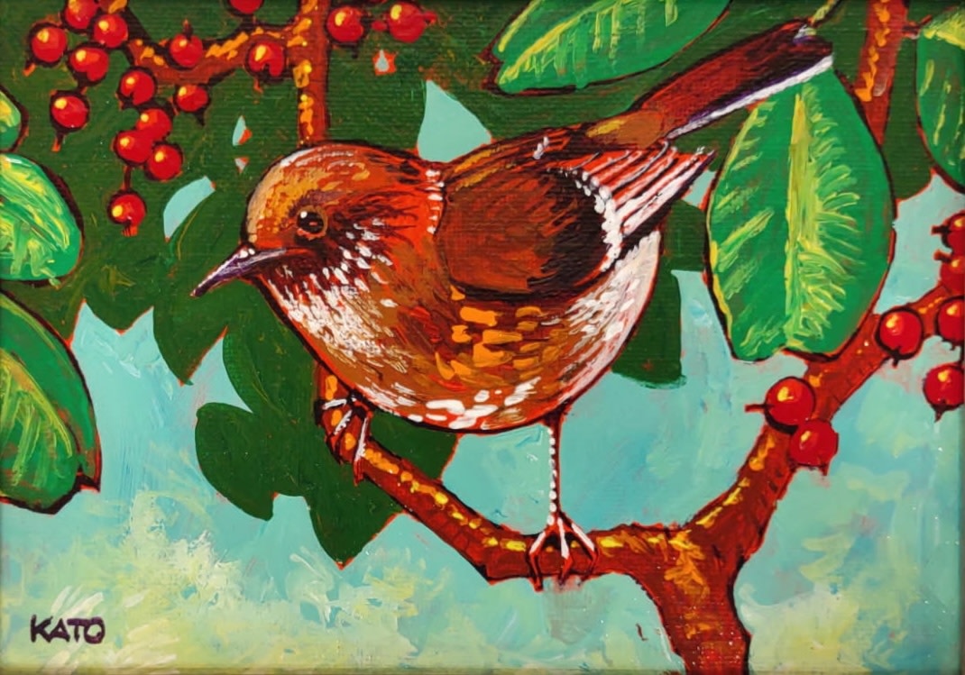 Gary Kato ʻElepaio – Original Acrylic Painting by Gary Kato (5×7)