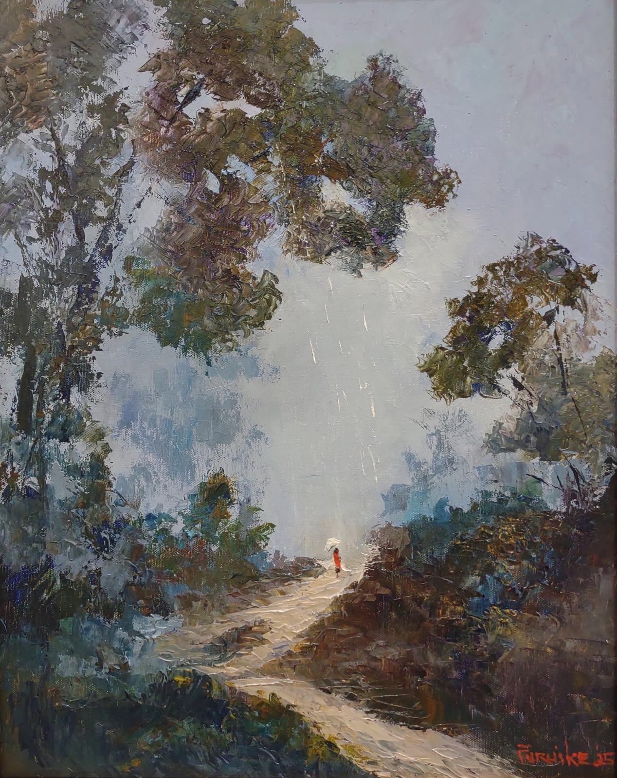 Ed Furuike September Shower – Framed Original Palette Knife Oil Painting by Ed Furuike (16×20)