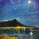 Ed Furuike Diamond Head, Starry Night – Framed Original Palette Knife Oil Painting by Ed Furuike (16×20)