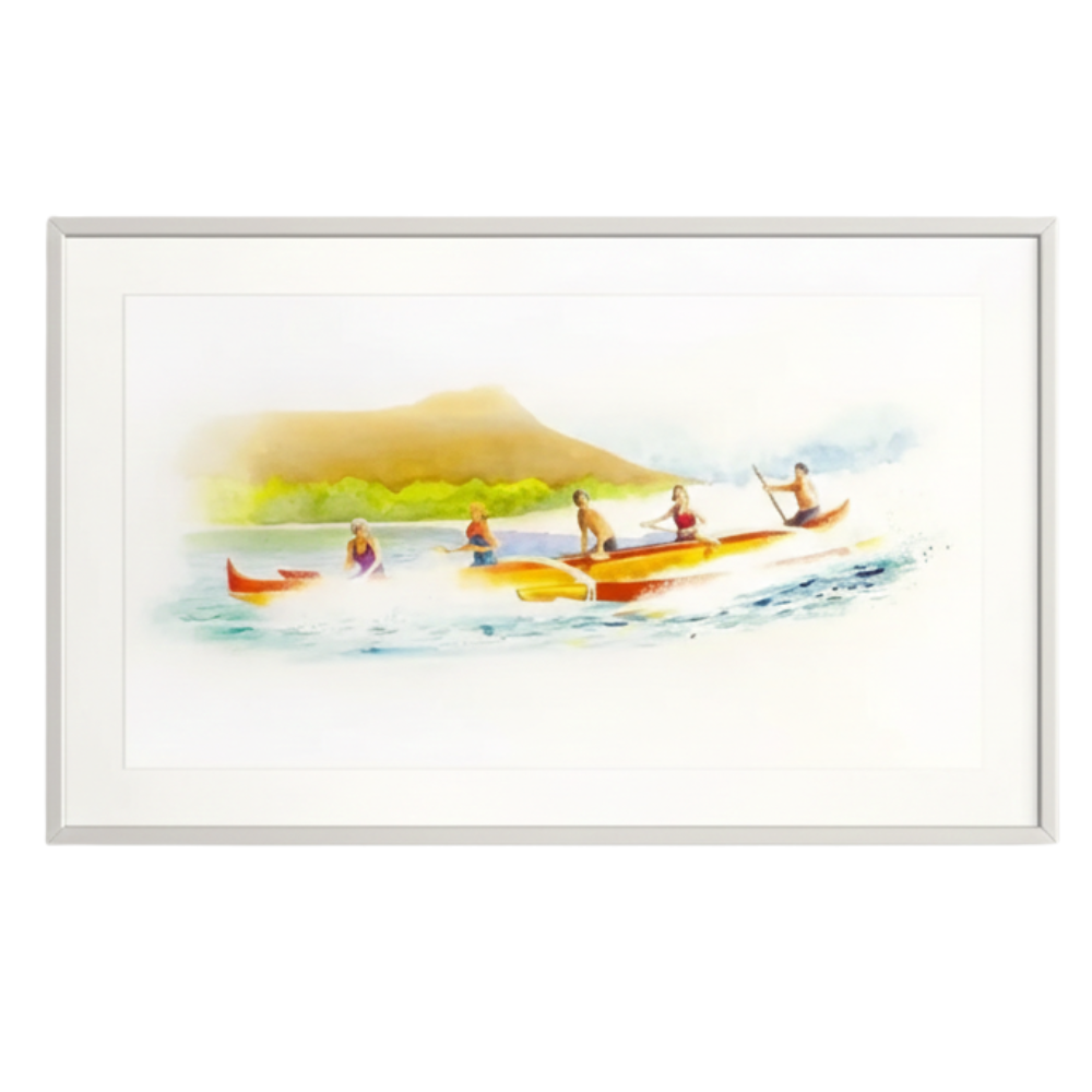 Matt Coffman Waikīkī Splash – Framed Original Watercolor by Matt Coffman (33.25×50)