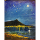 Ed Furuike Diamond Head, Starry Night – Framed Original Palette Knife Oil Painting by Ed Furuike (16×20)