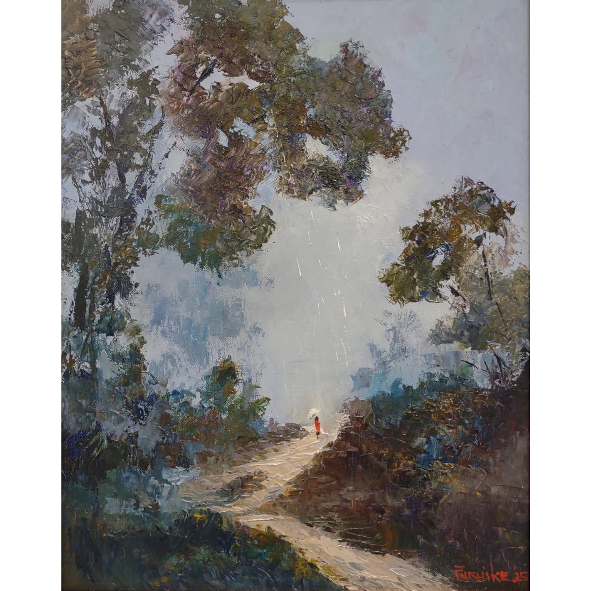 Ed Furuike September Shower – Framed Original Palette Knife Oil Painting by Ed Furuike (16×20)