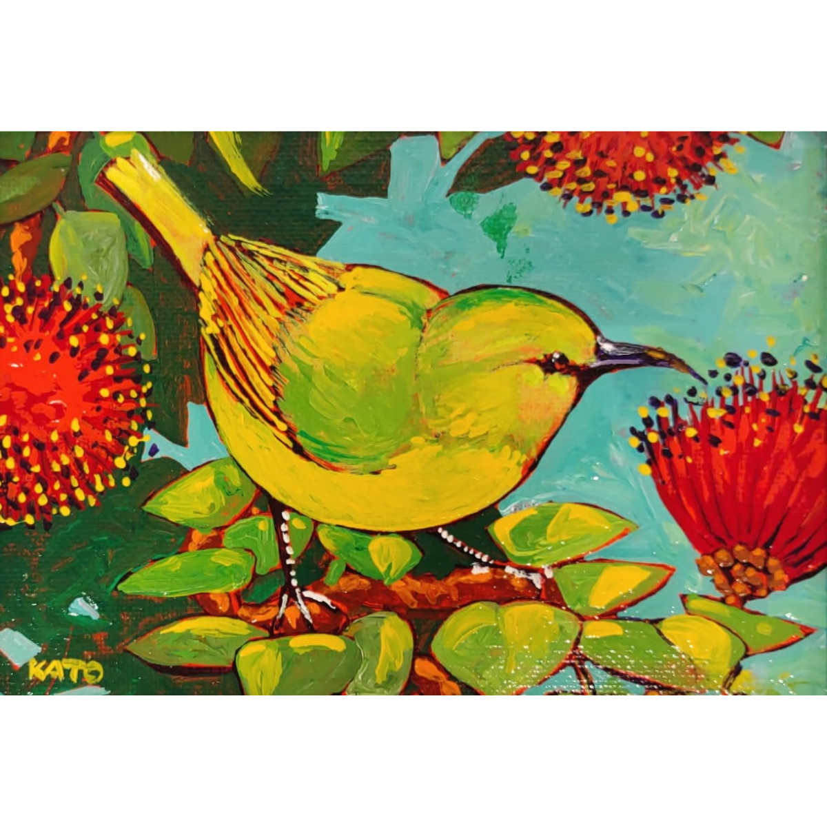 Gary Kato ʻAmakihi – Original Acrylic Painting by Gary Kato (5×7)