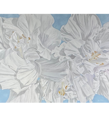 Teresa Field Double White Hibiscus II – Original Oil Painting by Terry Field (36×49 Gallery Wrap)