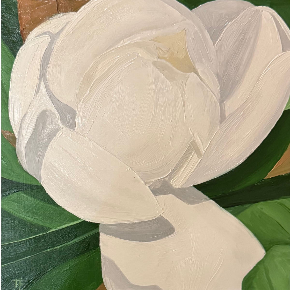 Teresa Field MAGNOLIA II, 8X8 ORIGINAL OIL ON WOOD PANEL