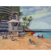 Lynne Boyer Kaimana December Morning – 14x18 Original Oil Painting by Lynne Boyer, Deluxe Wood Frame | Magnolia Hawaii