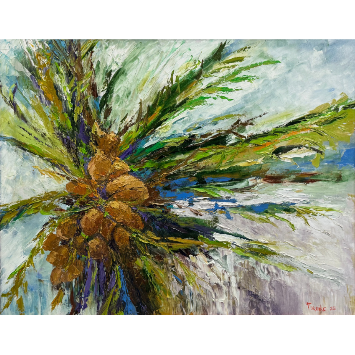 Ed Furuike Tradewinds, 24x30 Framed Original Palette Knife Oil Painting on Canvas