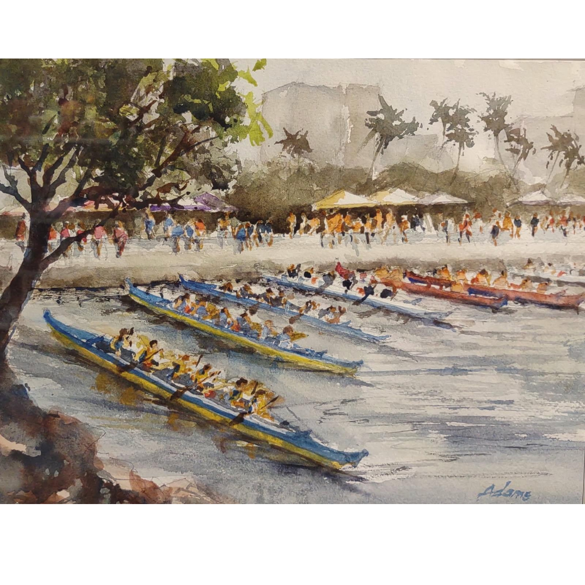Dwayne Adams REGATTA, APPROX 10x13 ORIGINAL WATERCOLOR (16x20 WITH FRAME)