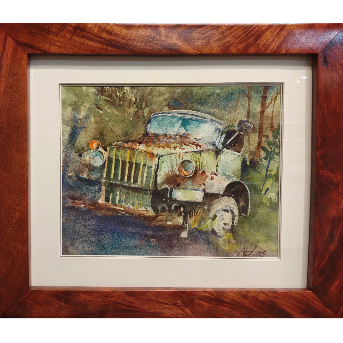 Dwayne Adams UPCOUNTRY TAXI, APPROX 8x10 ORIGINAL WATERCOLOR (14x16.5 WITH FRAME)