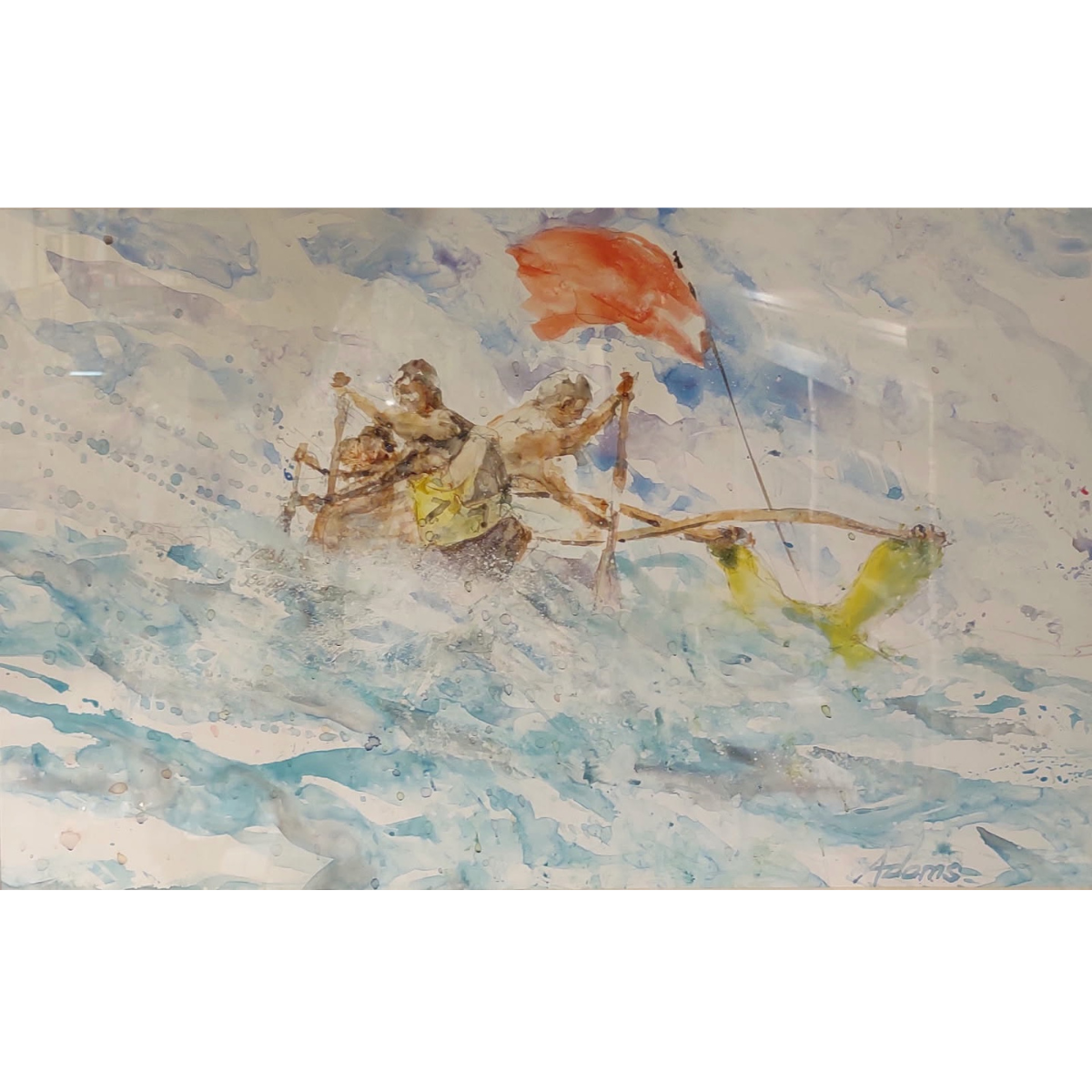Dwayne Adams HEAVY SEA TURN, APPROX 11.5x18 ORIGINAL WATERCOLOR (24x17 WITH FRAME)