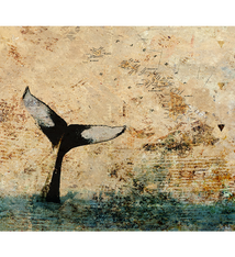 John Baran FLUKE IN THE BAY WITH MAP, 9X12 PRINT ON WOOD