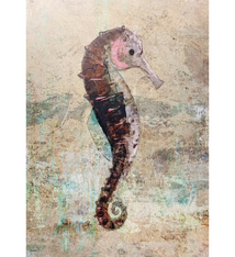 John Baran BROWN SEA HORSE, 9X12 PRINT ON WOOD