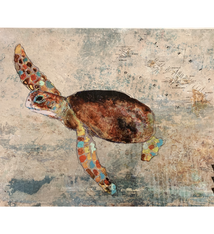 John Baran HAWAIIAN HONU 2.0 WITH MAP, 9X12 PRINT ON WOOD