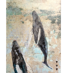 John Baran VERTICAL HUMPBACKS 1.0, 9X12 PRINT ON WOOD