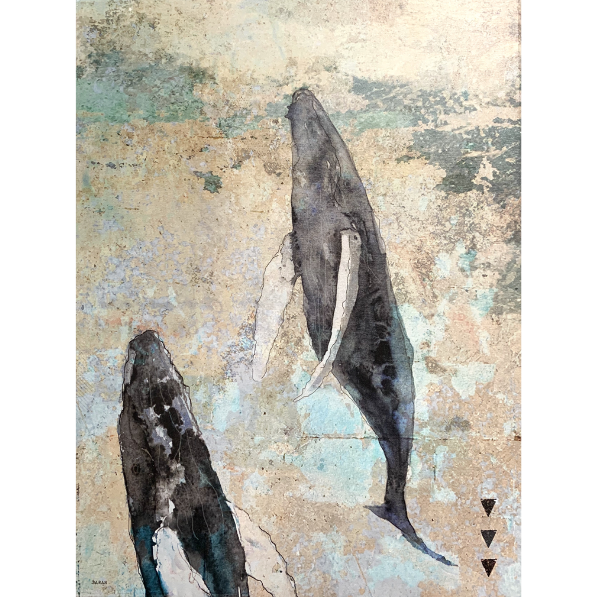 John Baran VERTICAL HUMPBACKS 1.0, 9X12 PRINT ON WOOD