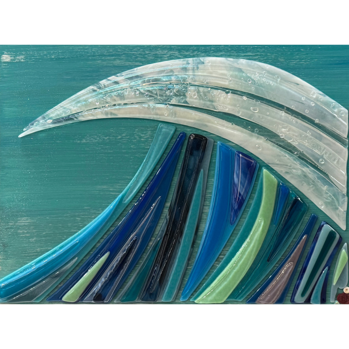 Shelly Batha Wave, 12x16 Fused Glass on Wood Panel