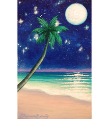 Stephanie Boinay MOONLIGHT PALM BEACH, 3.25X5 ORIGINAL ACRYLIC PAINTING ON WOOD PANEL
