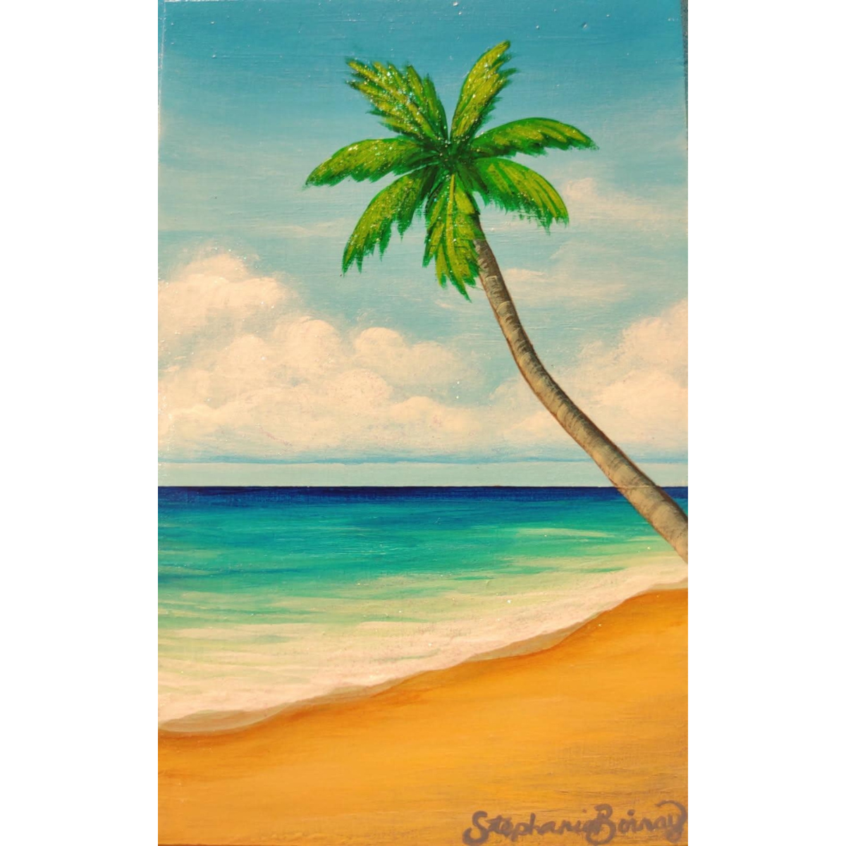Stephanie Boinay DAYLIGHT PALM BEACH, 3.25X5 ORIGINAL ACRYLIC PAINTING ON WOOD PANEL
