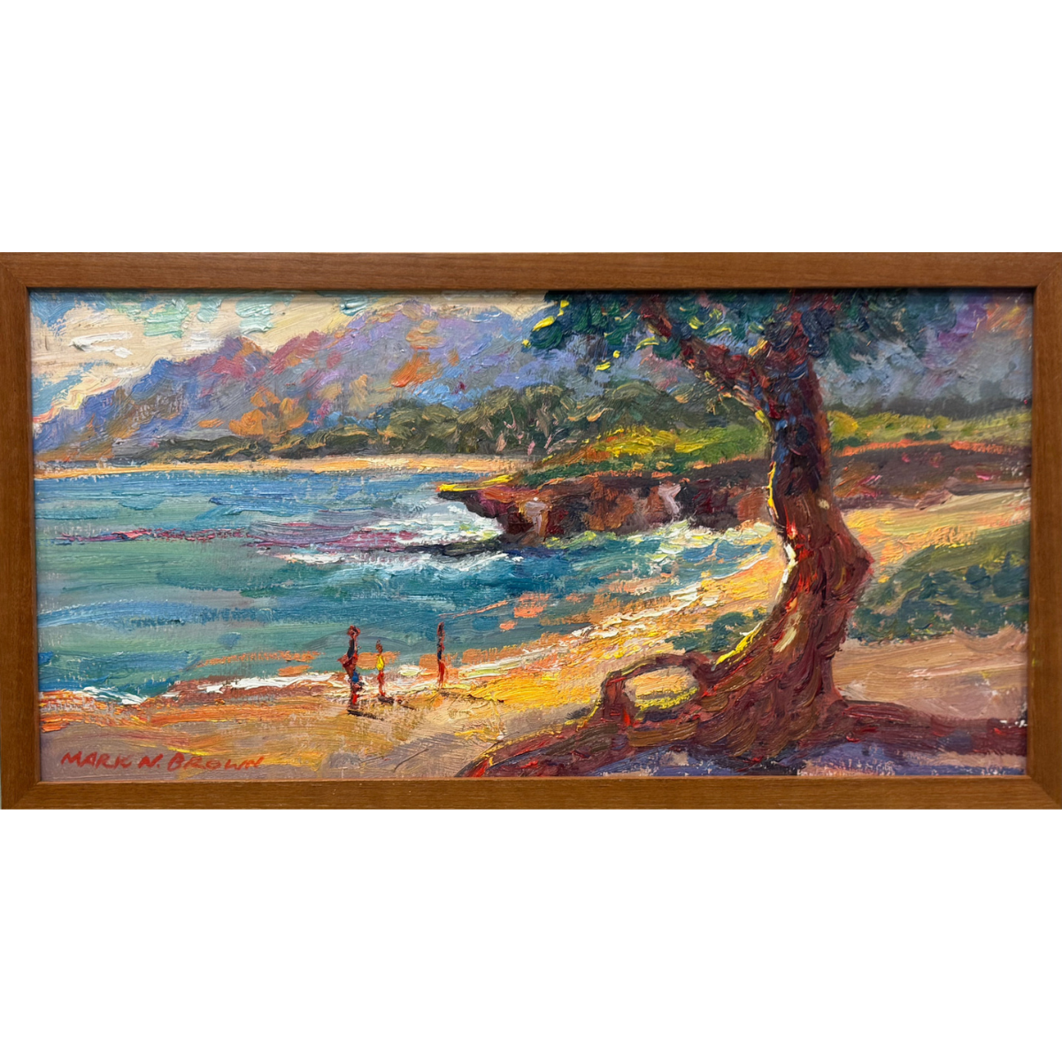 Mark Brown Mark Brown Pounders Beach Oil Painting Framed 12 x 24