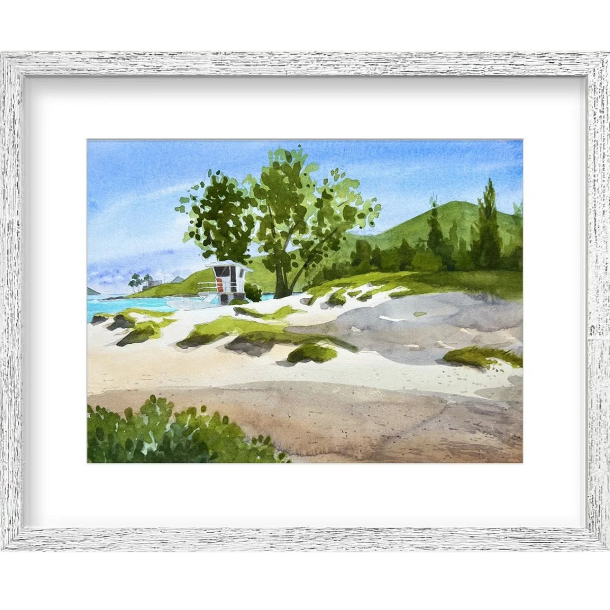 Matt Coffman KAILUA DUNES, ORIGINAL WATERCOLOR PAINTING, 11X14 (17.5X21.5 FRAMED)