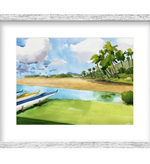 Matt Coffman Moanalua Bay Low Tide – Original Watercolor Painting by Matt Coffman (Framed 17.5x21.5)