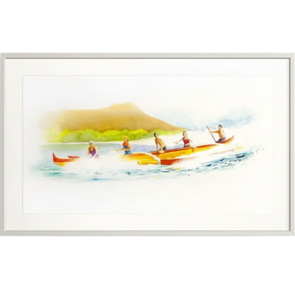 Matt Coffman Waikīkī Splash – Framed Original Watercolor by Matt Coffman (33.25×50)