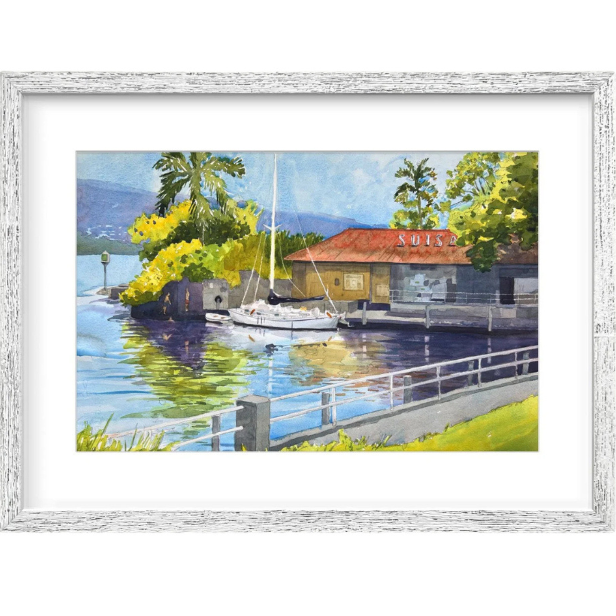 Matt Coffman Suisan at Hilo Bay – Framed Original Watercolor by Matt Coffman (28.5×21.25)