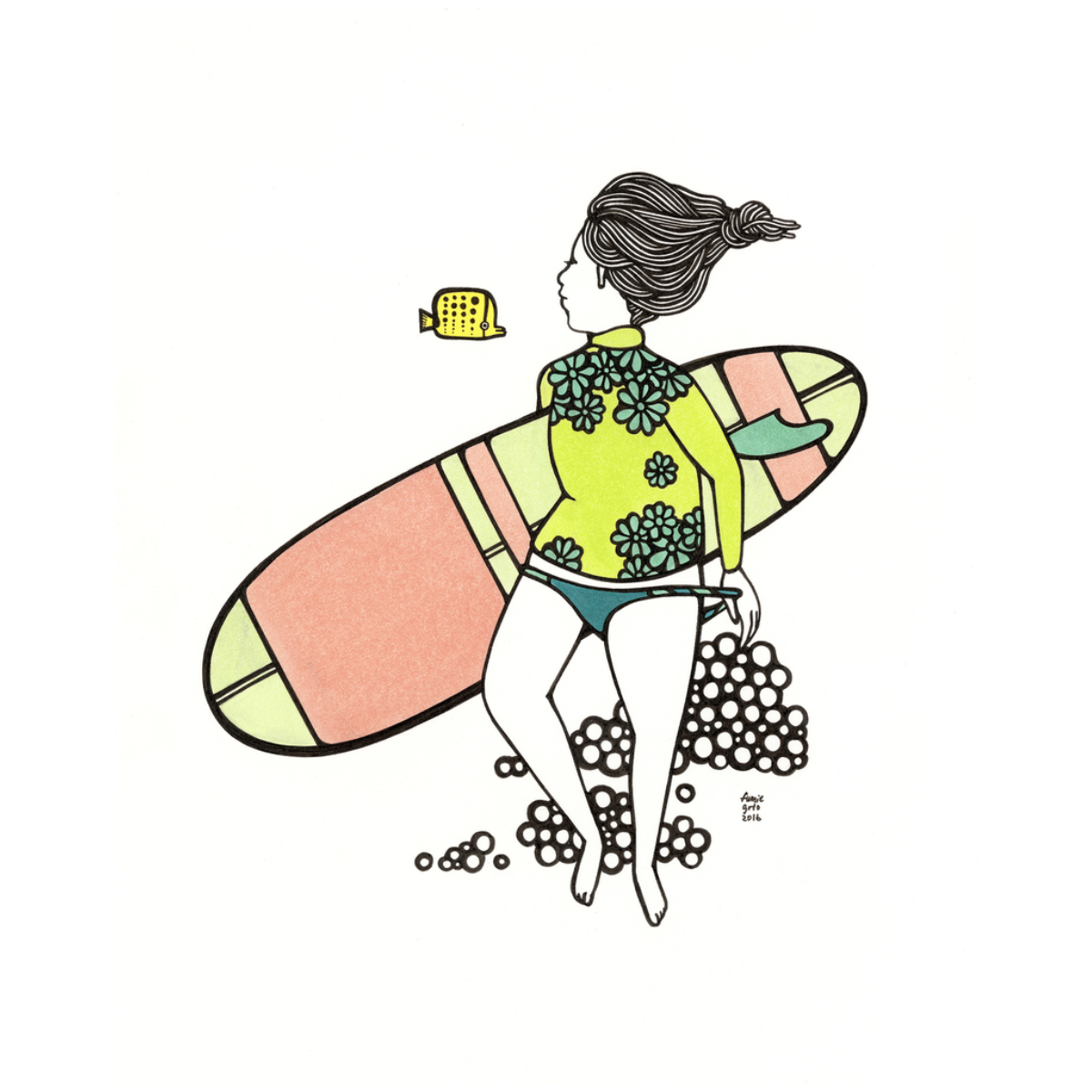 Kris Goto Hello, 11”x14” Matted Art Print