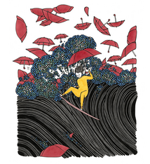 Kris Goto Umbrellas Whirl, 11”x14” Matted Art Print