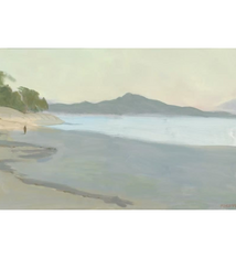 Pegge Hopper KAILUA TOWARDS MOKAPU, FRAMED AND MATTED PRINT ON PAPER WITH LIGHT COLORED WOOD FRAME (25X36.5)