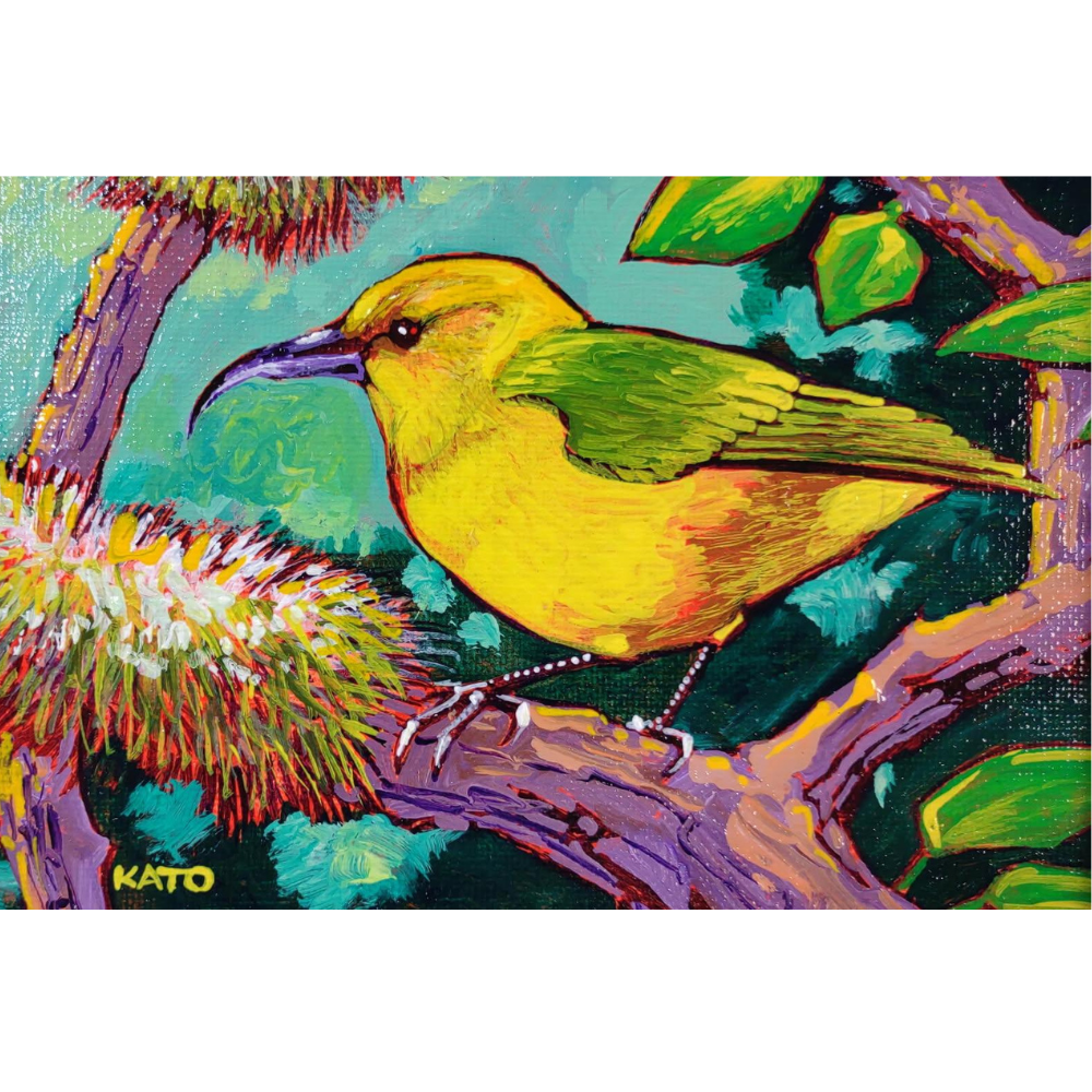 Gary Kato ʻAkiapōlāʻau – Framed Original Acrylic Painting by Gary Kato (5×7)