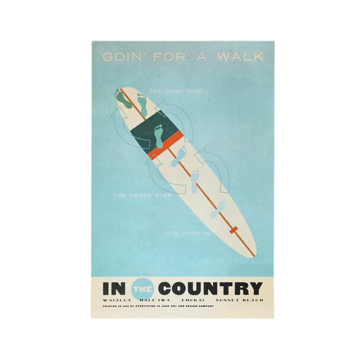 Nick Kuchar 12X18 RETRO HAWAII TRAVEL PRINT: GOIN FOR A WALK