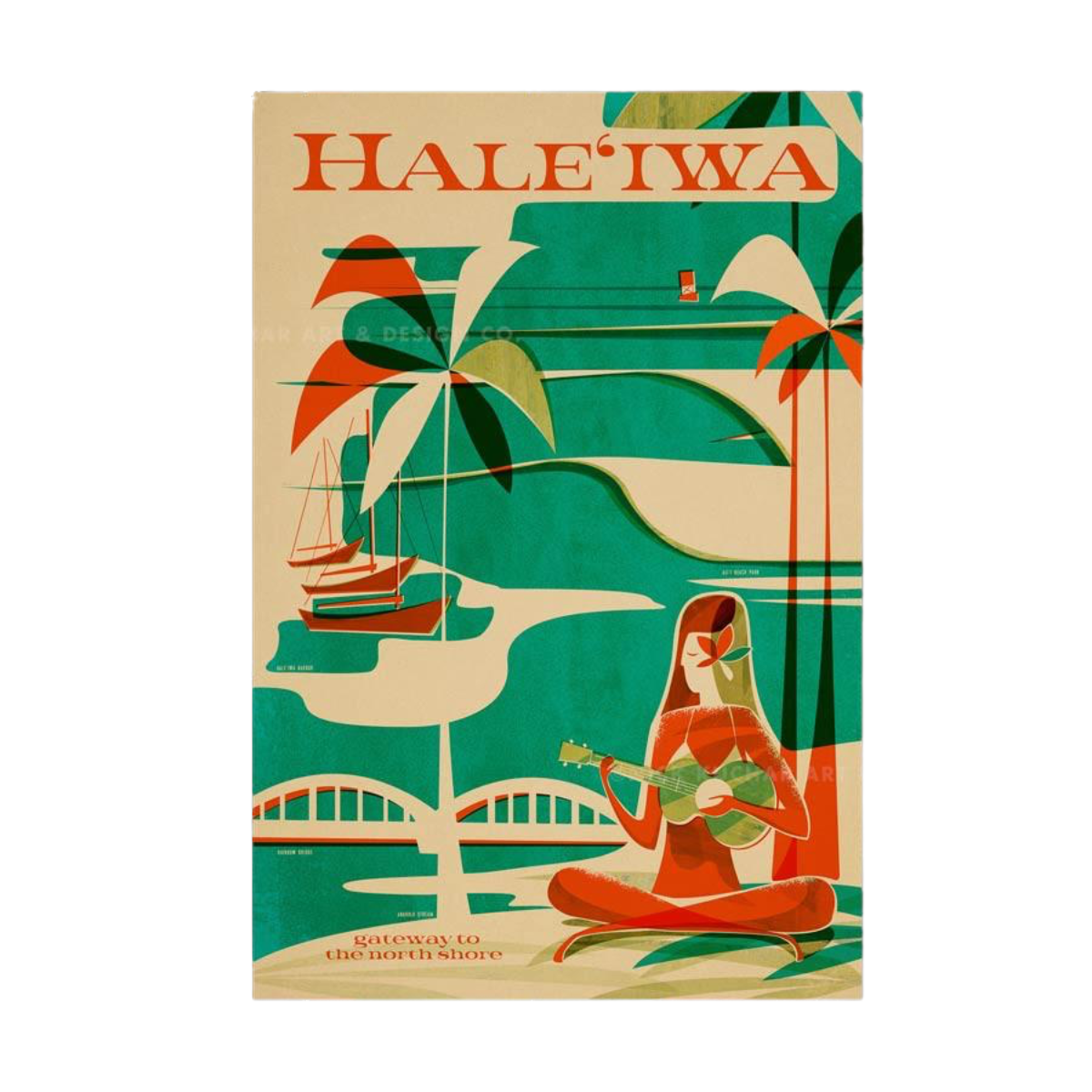 Nick Kuchar Haleiwa Wahine 12×18 Retro Travel Print by Nick Kuchar