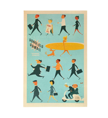 Nick Kuchar 12X18 RETRO HAWAII TRAVEL PRINT: HONOLULU COMMUTE