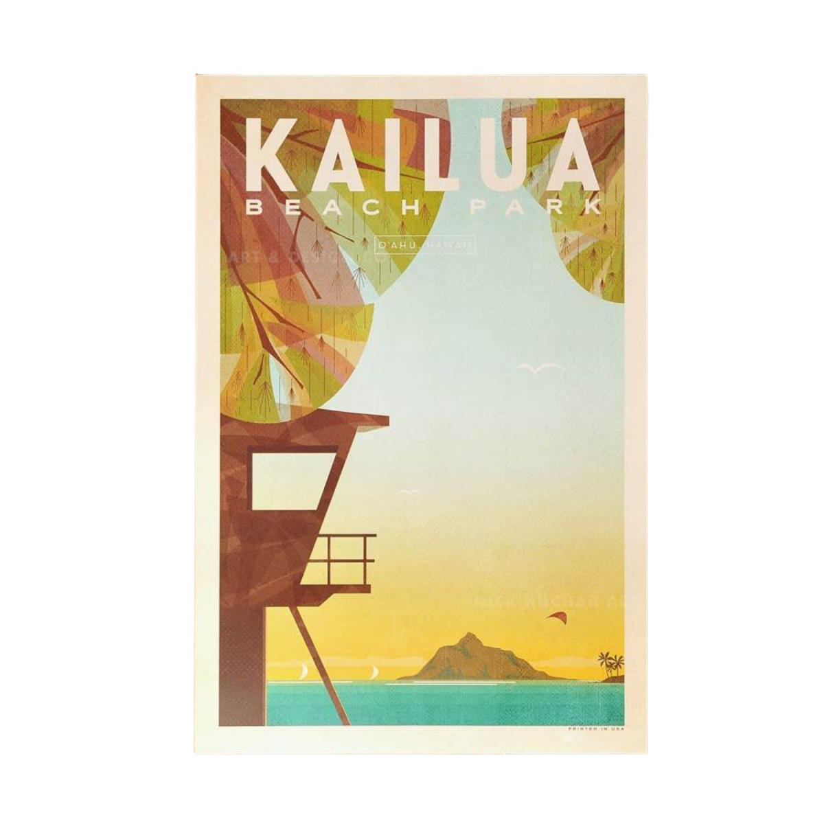Nick Kuchar 12X18 RETRO HAWAII TRAVEL PRINT: KAILUA BEACH PARK