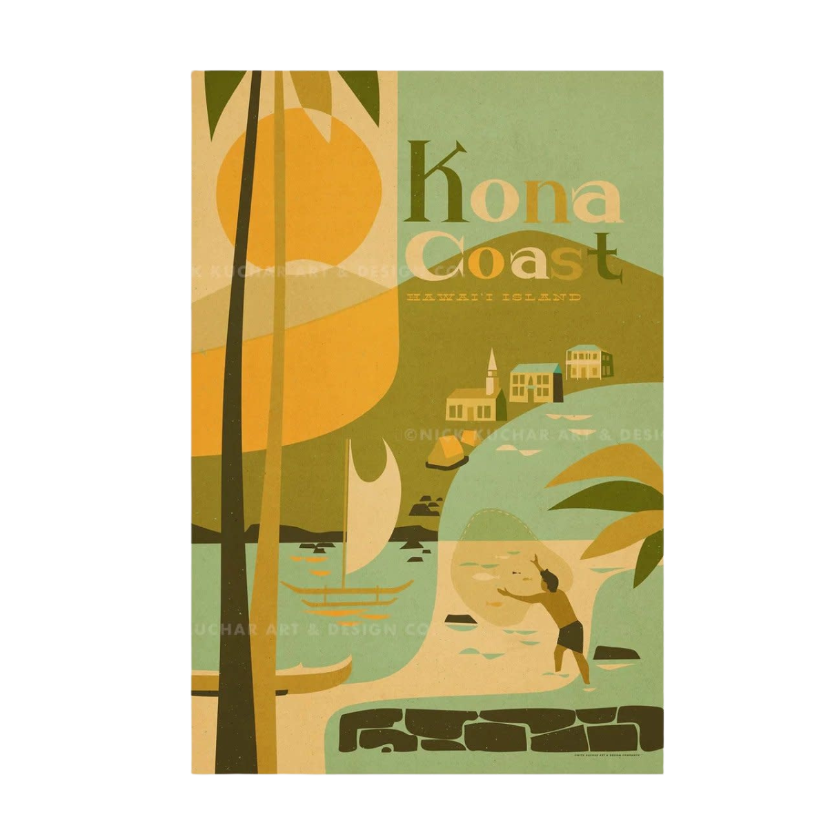 Nick Kuchar 12X18 RETRO HAWAII TRAVEL PRINT: KONA COAST
